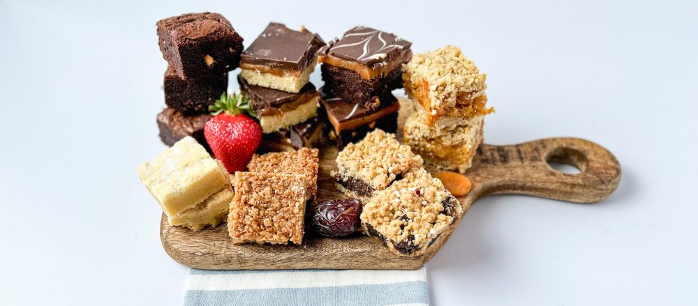 selection of tray bakes by post shortbread brownies millionaire date apricot billionaire flapjack