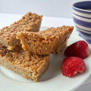 traditional butter flapjack tray bake with strawberries