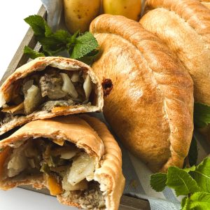 close up of dairy free lamb and mint cornish pasty filling