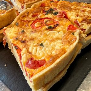 slices of quiche served hot or cold at our chough bakery shop