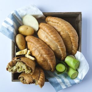 three cheese and onion pasties with leek and potato