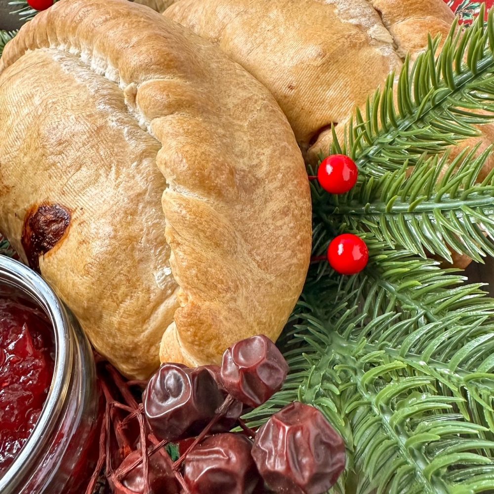 Turkey and cranberry pasty close up