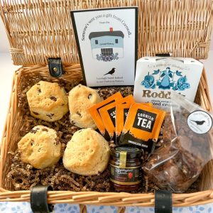 Cornish Cream Tea with Brownies and wicker hamper by post