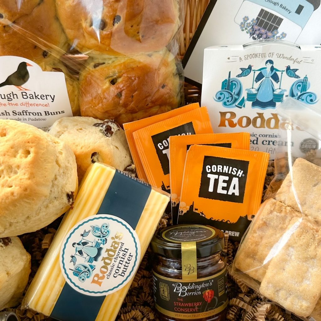 Cornish Cream Tea Box with Shortbread and Saffron Buns Chough Bakery