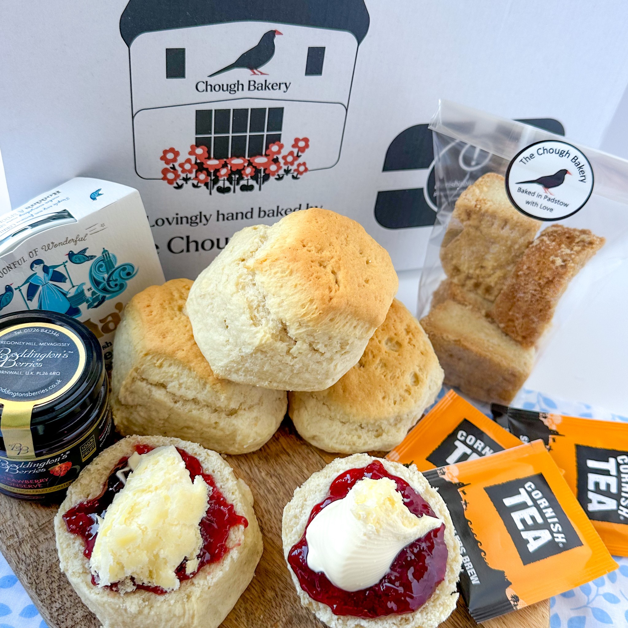 Cornish Cream Tea Gift Box with Shortbread Cornish Cream Tea by Post Free Delivery Chough