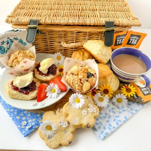 mothers day cream tea with shortbread and muffins
